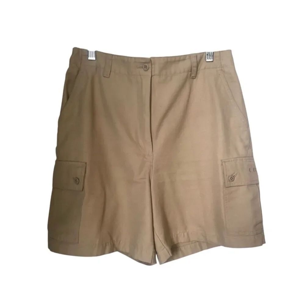 Lauren Ralph Lauren Tan 100% Cotton Flat High Waist Preppy Cargo Resort Shorts 8